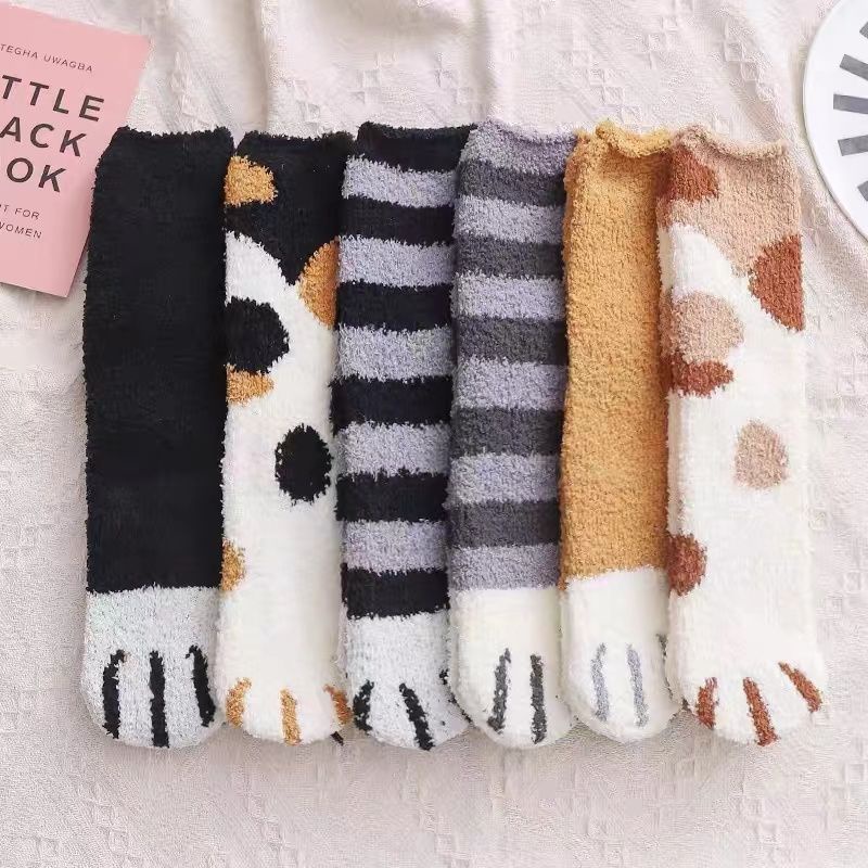 Kit 6 Pares Meias De Lã Felpuda Grossa Para Frio Quente Adulto Femininas Meias De Chão De Outono E I