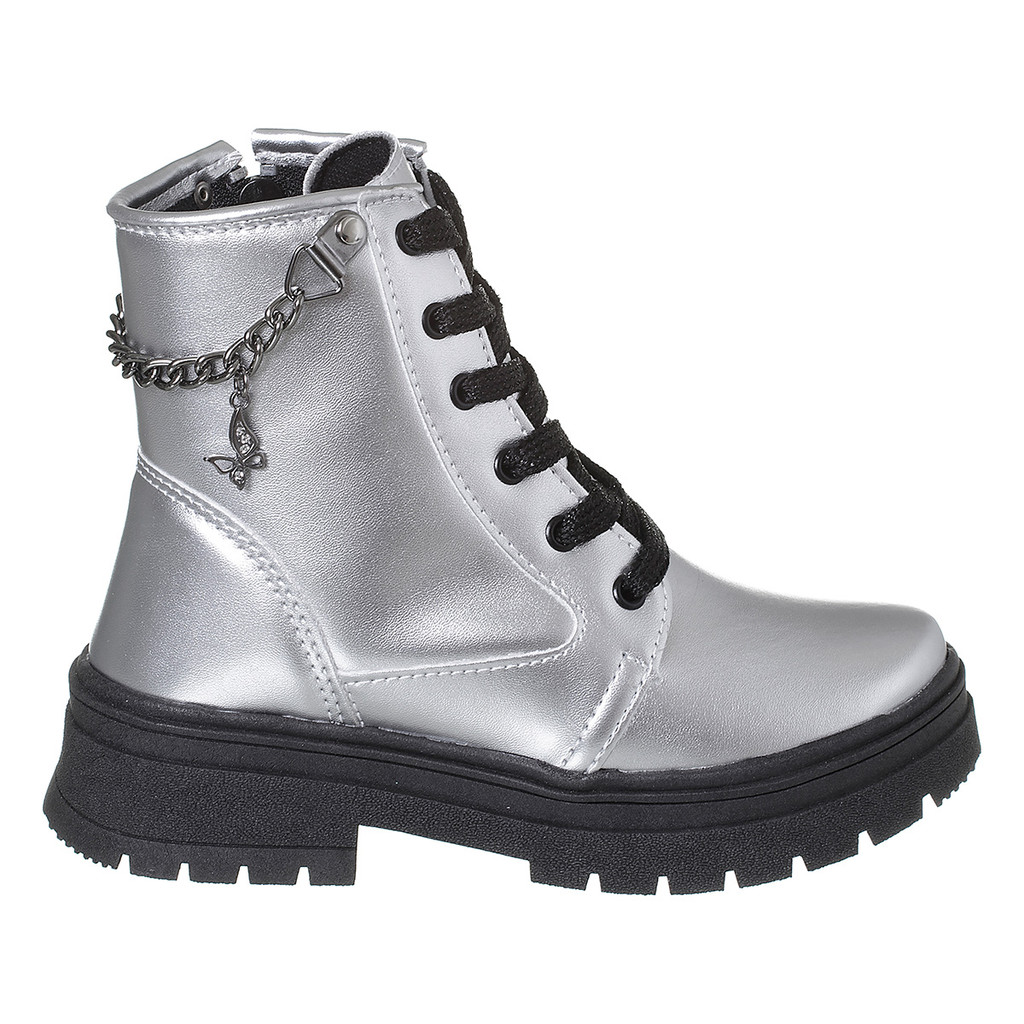 Bota Coturno Infantil Meninas Coturno Corrente Pingente Borboleta Prata Metal
