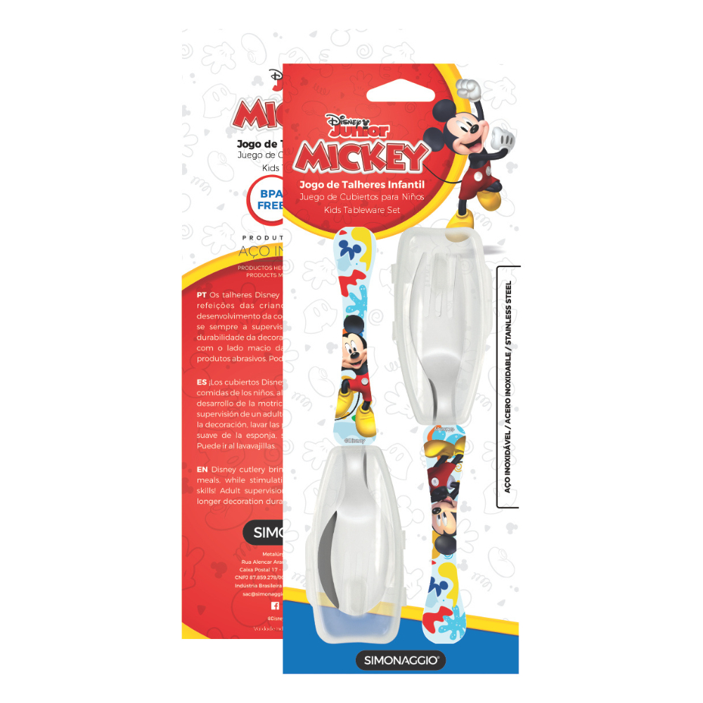 Jogo De Talheres Inox 2 Pcs Infantil Mickey Com Proteção – Disney