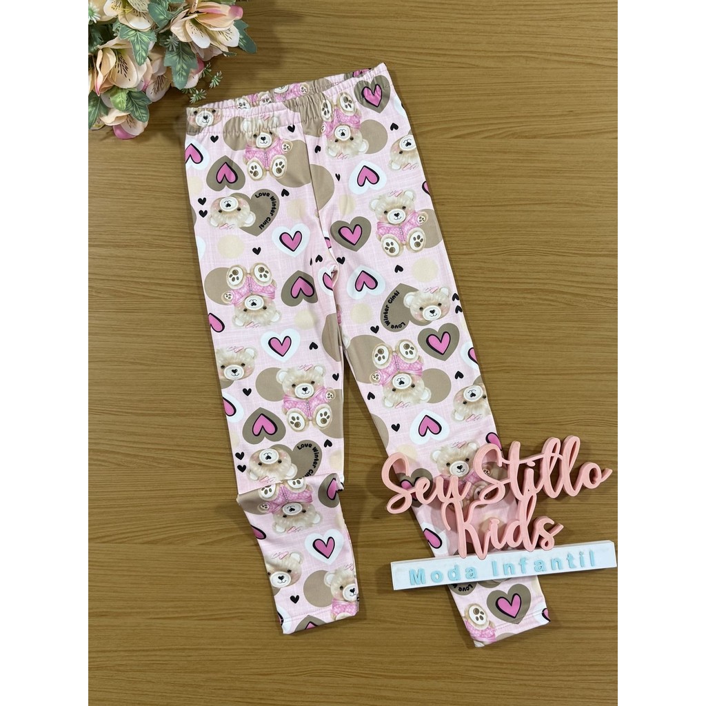 Calça Legging Infantil Cinti Inverno Térmica Rosa Ursinha