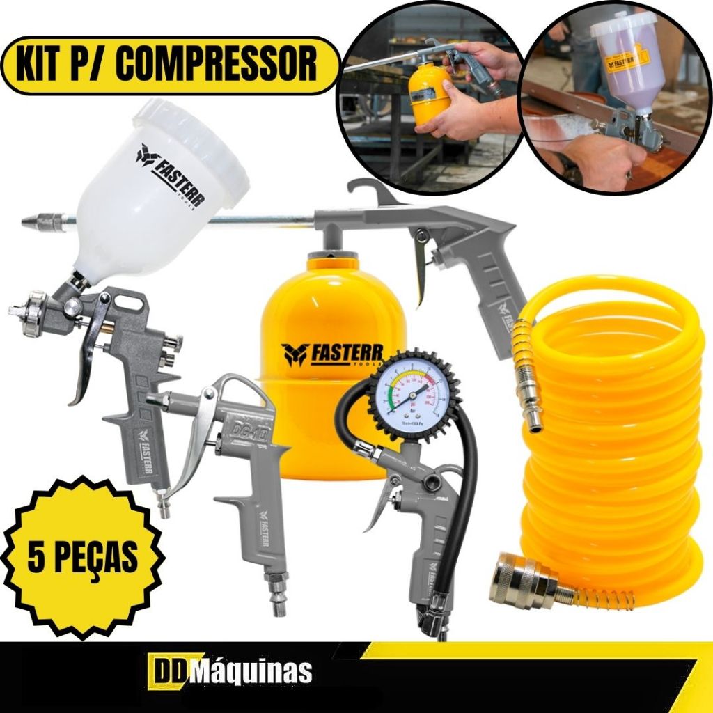 Kit Acessórios Para Compressor 5 Peças Com Pistola De Gravidade FST033 – FASTERR