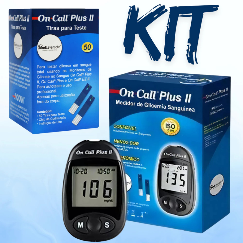 Kit Medidor De Glicemia Glicosímetro – On Call Plus II + 50 Tiras de Testes de Glicemia On Call Plus
