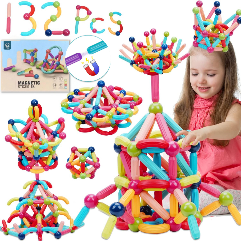 Brinquedo magnético montessori 42 PCSConjunto de ímã Bolas E Varas Magnéticas Brinquedo Para Criança