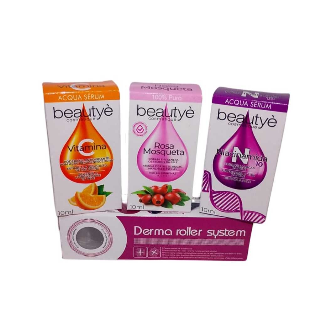 KIT SkinCare Derma Roller + Sérum Vitamina C + Óleo Rosa Mosqueta + Niacinamida 10% | Rejuvenescedor