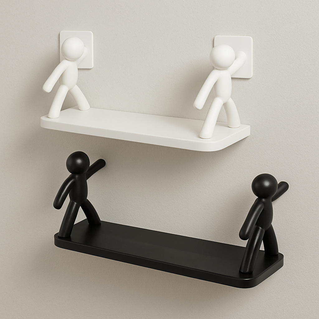 Kit 1/2  Prateleira Estante Bonequinho plástico com suporte decorativa banheiro cozinha C/ Adesivo