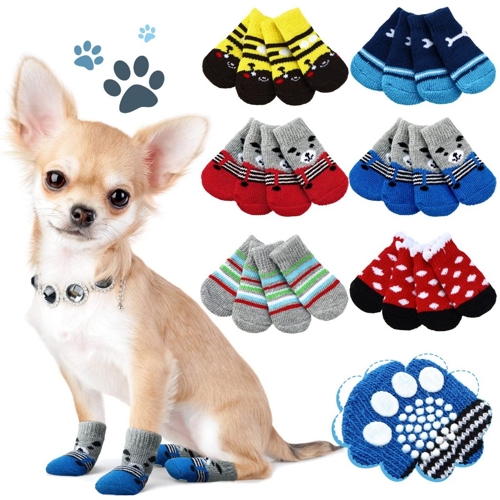 4 peças de Meia Para Pet Cães Gatos Antiderrapante Sapatos Socks Frio Protetoras Patas Grossas Acess