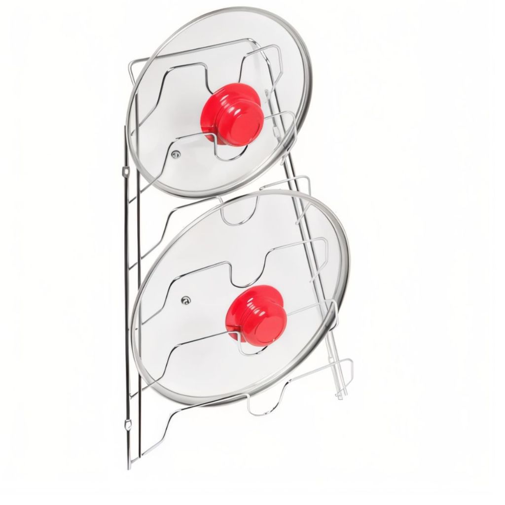 Organizador Suporte Parede Porta Tampa Panela Em Aço Cromado Cozinha