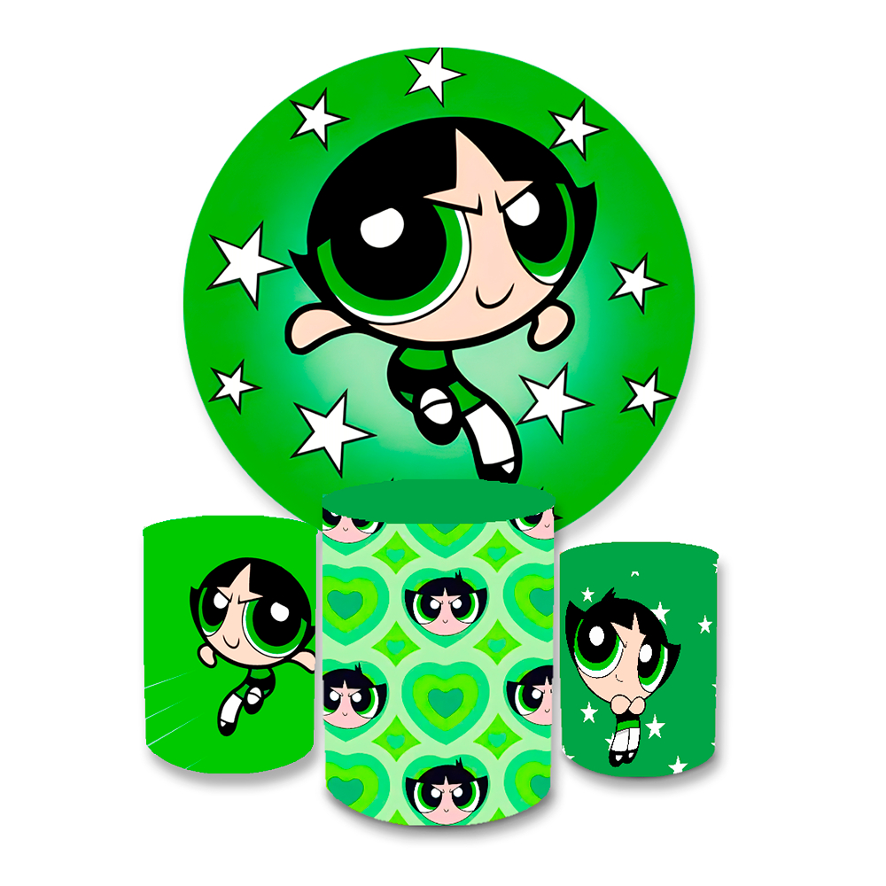 Trio Capa Cilindro Veste Fácil C/ Elástico + Painel Redondo Sublimado Docinho Poderosas