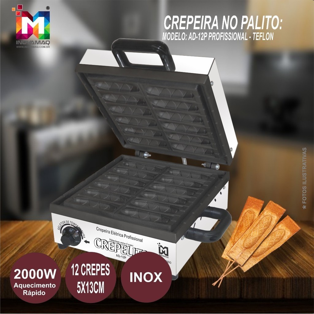 Máquina De Crepe No Palito Crepeira 12 cavidades – Teflon – Inovamaq