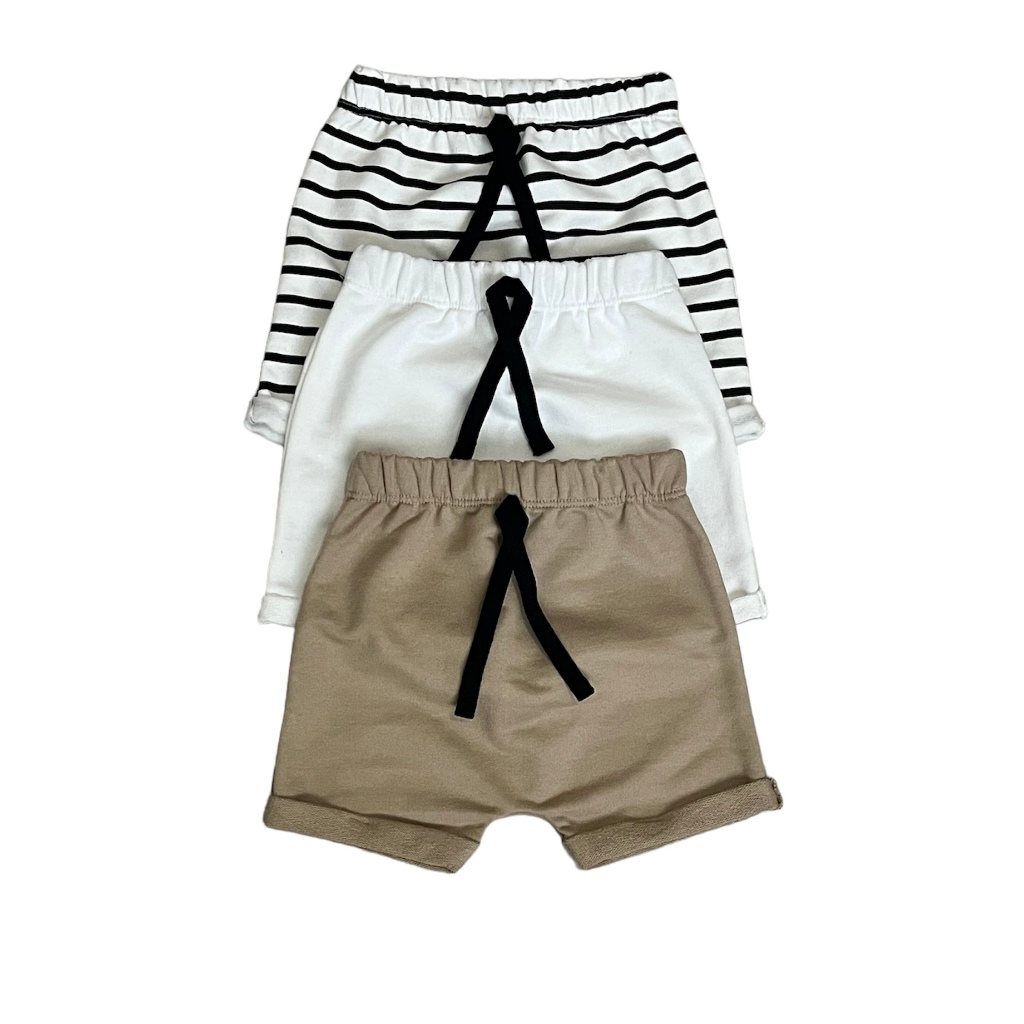 Kit 3 Short Infantil Bebê Recém Nascido Moletinho 100% Algodão Liso e Estampado de Alta Qualidade Co