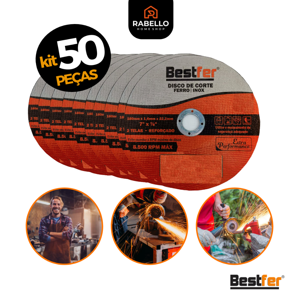 Kit 50 Disco De Corte Fino Para Ferro/Inox 4.1/2 X 1,2 Para Esmerilhadeira