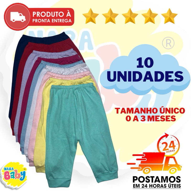 10 Unidades Mijão Infantil Calça Bebê Sem Pé Cores Lisas