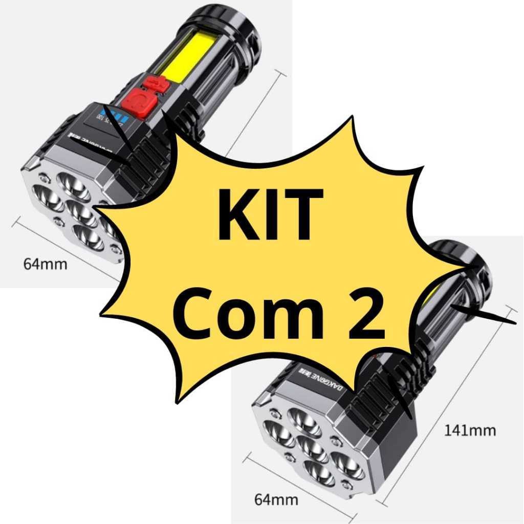 KIT COM 2 Lanternas mais forte do mundo Alta Potência Recarregável 7 Leds Portátil Brilhante De Long