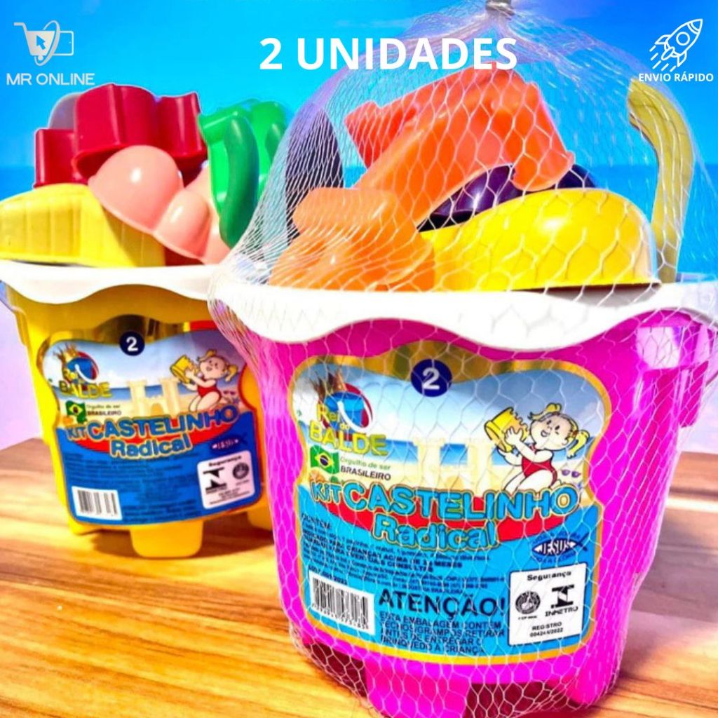 Kit 2 Baldinhos De Praia Infantil Castelinho de Areia Praia Verão Completo