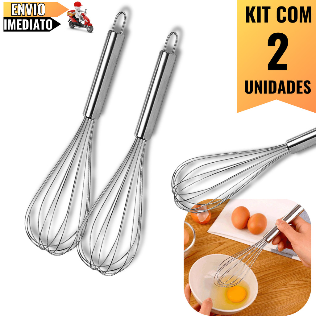 Kit 2 Batedores de Ovos e Massas 30cm em Aço Inox  Ideal Para Uso Doméstico, Restaurantes e Confeita