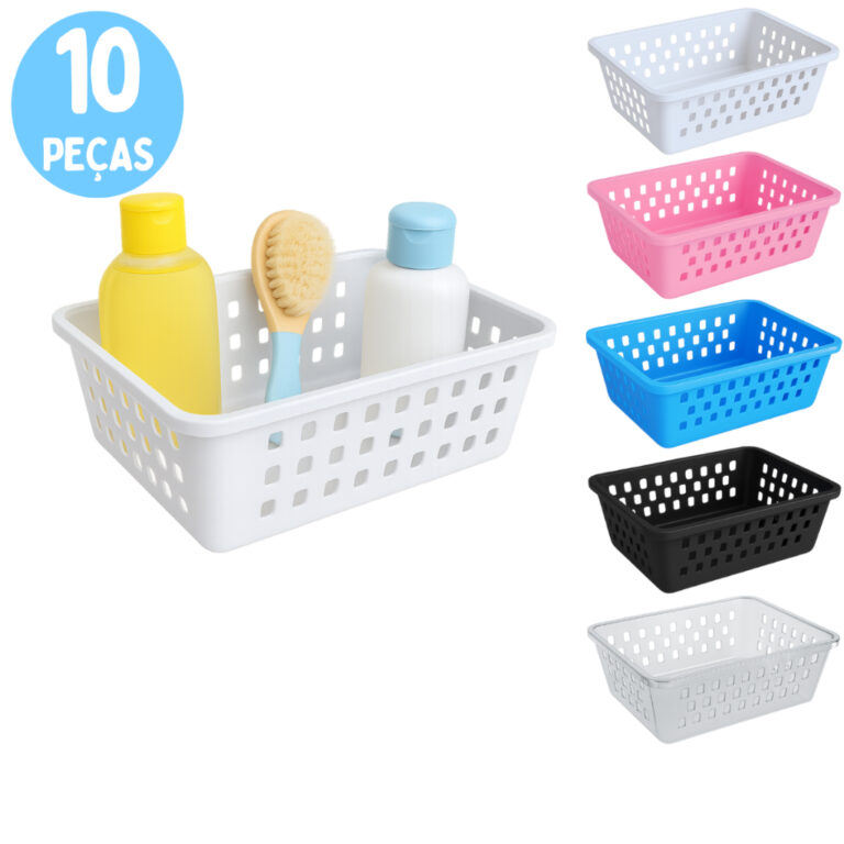Kit 10 Cesto Organizador 16x12x6Cm Pequeno Branco 