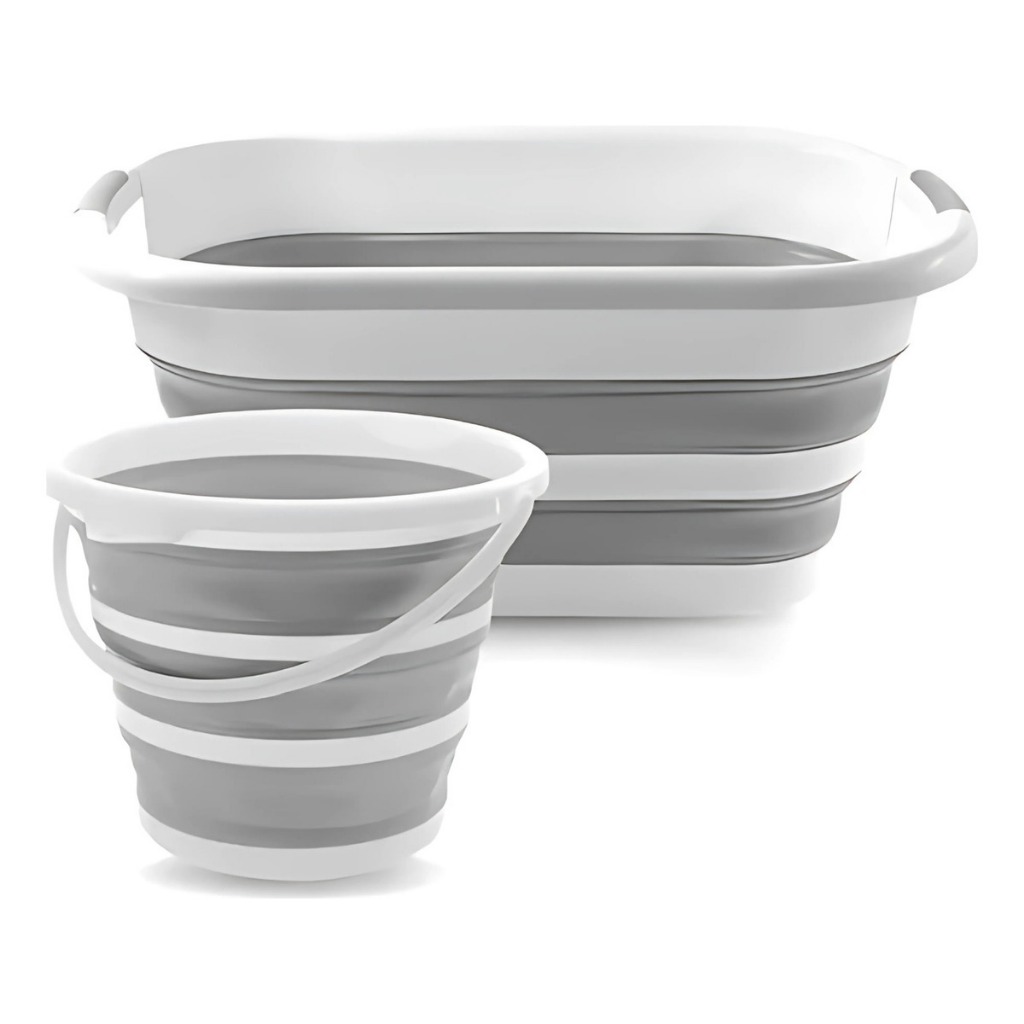 Balde Dobrável Retrátil em Silicone Flexível 26L e 10L  Formato Retangular, Ideal para Limpeza e Org