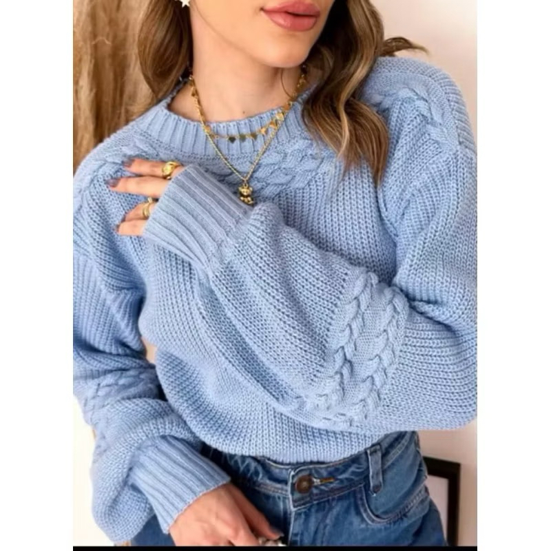 Blusa Isabella / Blusa De Frio Feminina Trico Trança Manga Bufante Tendência Blogueira