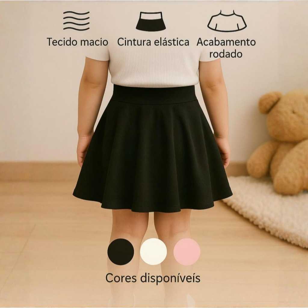 Saia Infantil para Meninas – Moda Infantil Confortável para Escola e Festa – Tecido Leve e Macio