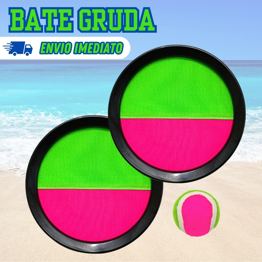 Kit De 2 Raquetes Bate Gruda Bateu Colou Com Bolinha De Tênis Praia Frescobol