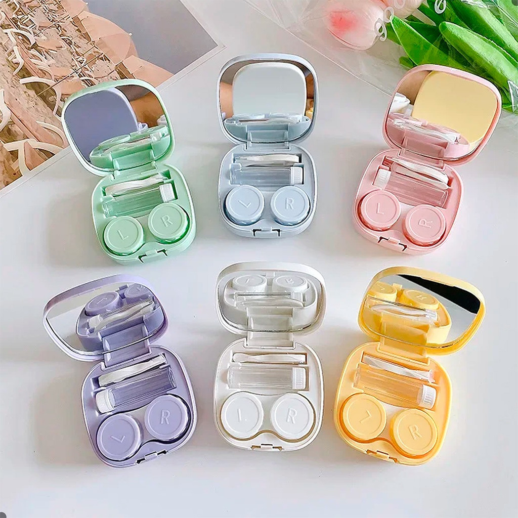 Mini Estojo Porta Lente De Contato Kit Pinça Ventosa Espelho Ideal para Viagens e Transporte