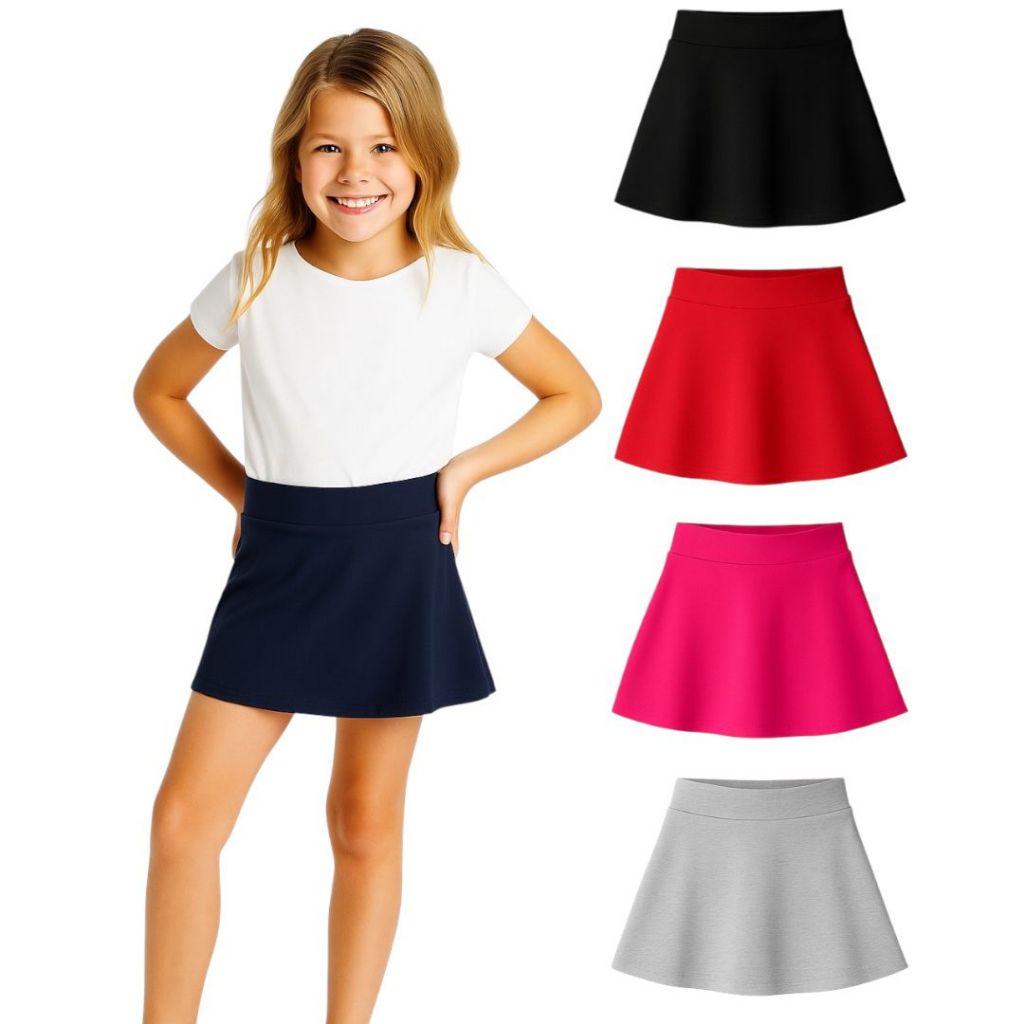 Short Saia Infantil Menina em Cotton Macio Roupa Escolar