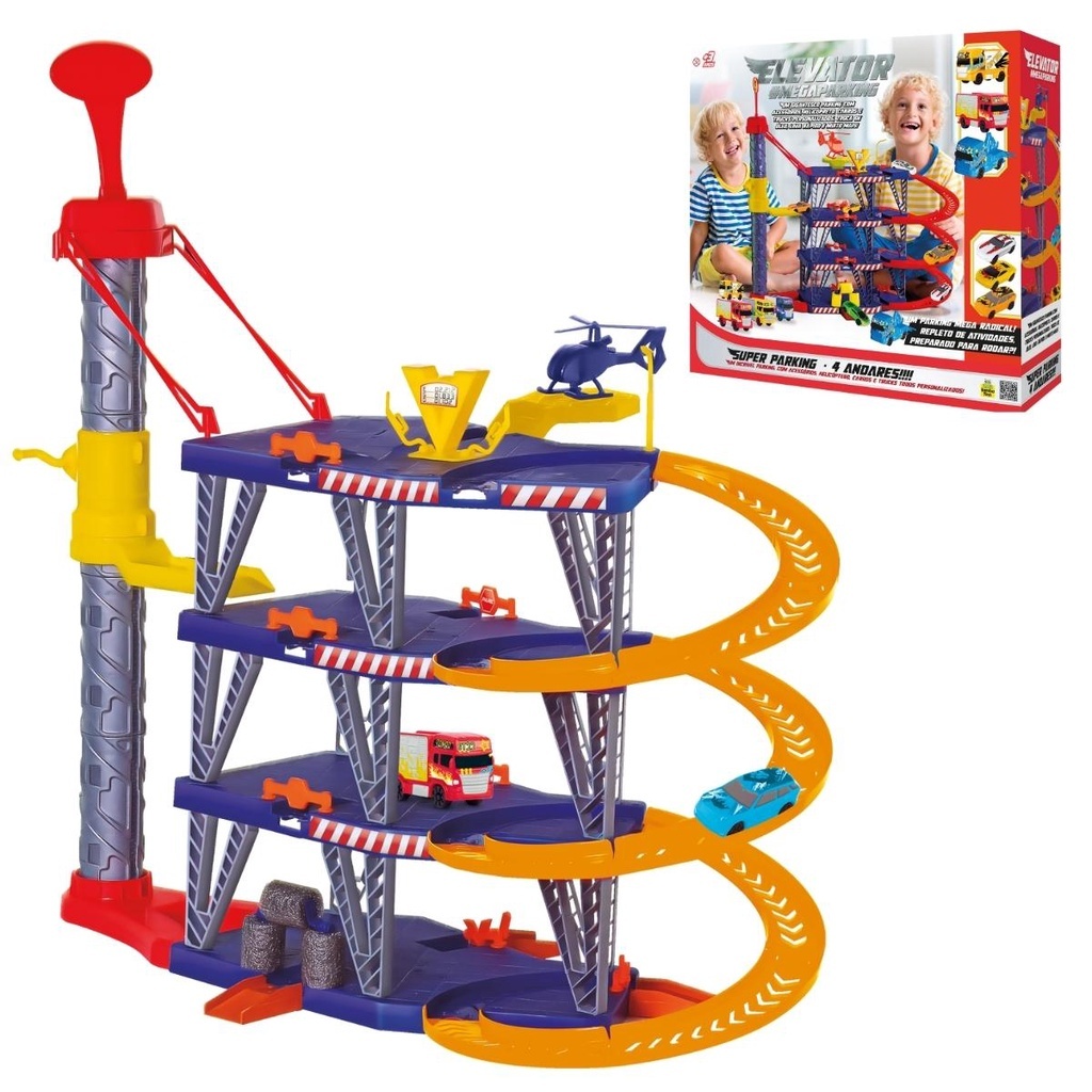 Mega Parking Elevador Pista Radical C/ Carrinho e Helicóptero – Posto Lava Rápido