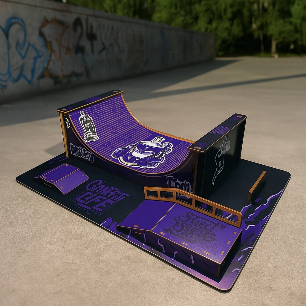 Pista Rampa Skate Dedo MDF Adesivado Skate Park Rampa Brinquedos De Dedo Fingerboard Roxa