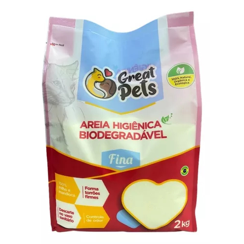 Areia Fina Higiênica Biodegradável Para Gatos 2k