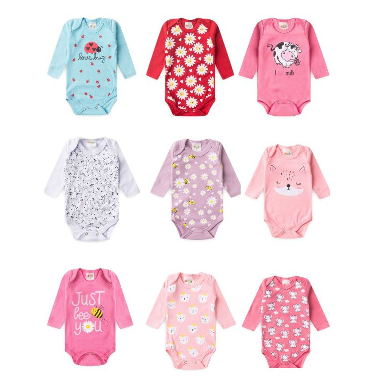 KIT 5 PEÇAS BODY  AVULSO MENINA VERÃO MANGA LONG