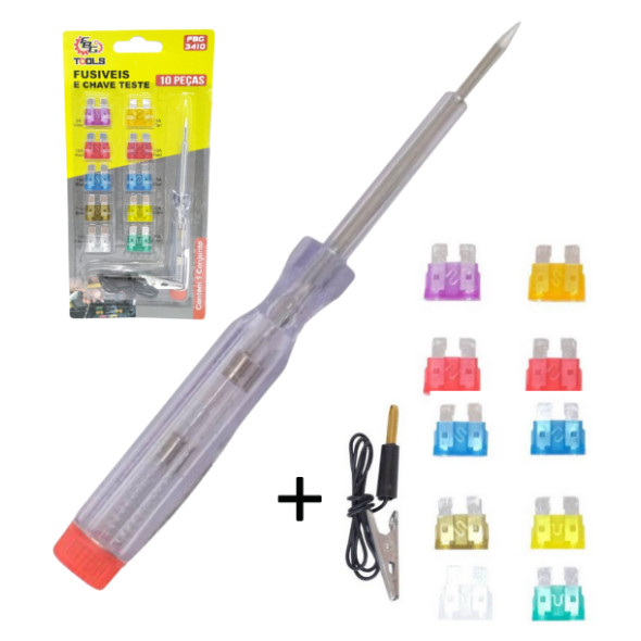 Kit Fusíveis Com 10 Fusíveis E Chave Teste