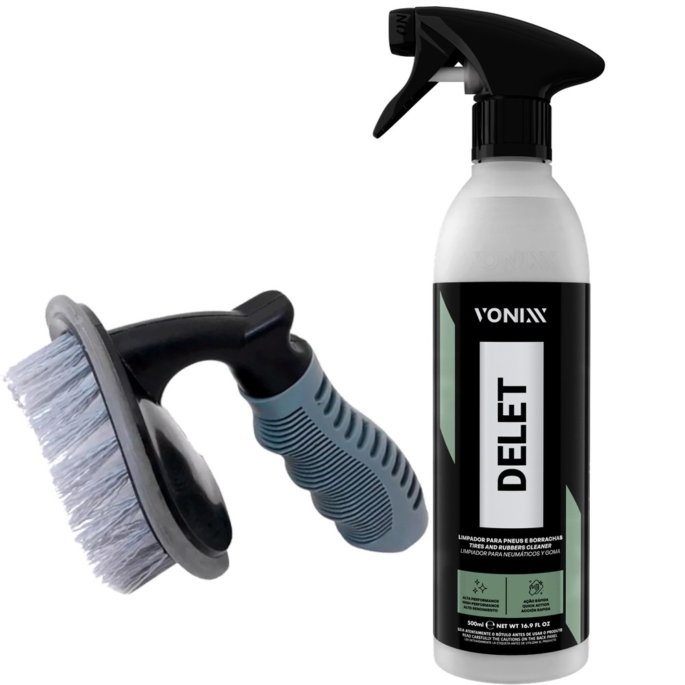 Kit Limpador de Pneus e Borrachas Limpador de Pneus Delet 500ml Vonixx Escova para Pneus Karbox