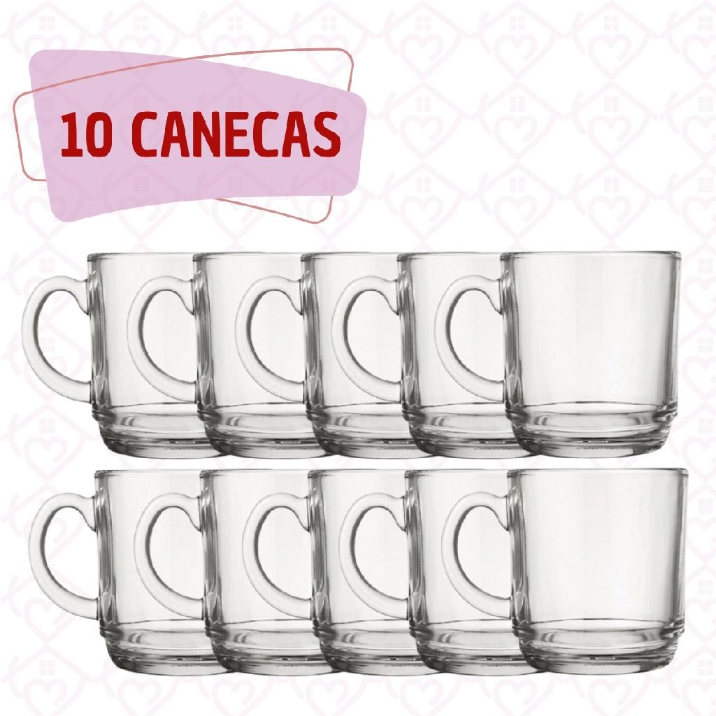Jogo 10 Canecas Transparente Vidro 250ML Café Cappuccino