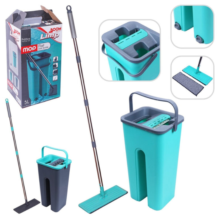 Rodo Mop Flat 2 Refis Esfregão Com Balde Rodo Má