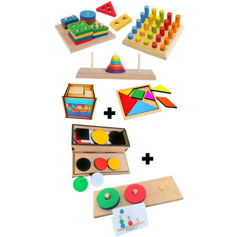 5 Brinquedos TORRE DE HANÓI + PINOS DE ENCAIXE + 
