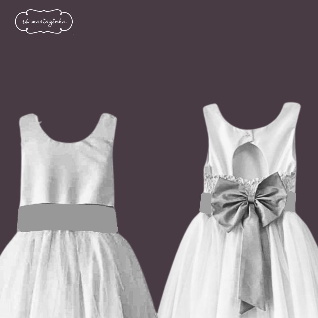 Faixa  e Laço Infantil Dama de Honra Acessório Para Vestido Festa luxo Prata Cinza Chumbo REF4196
