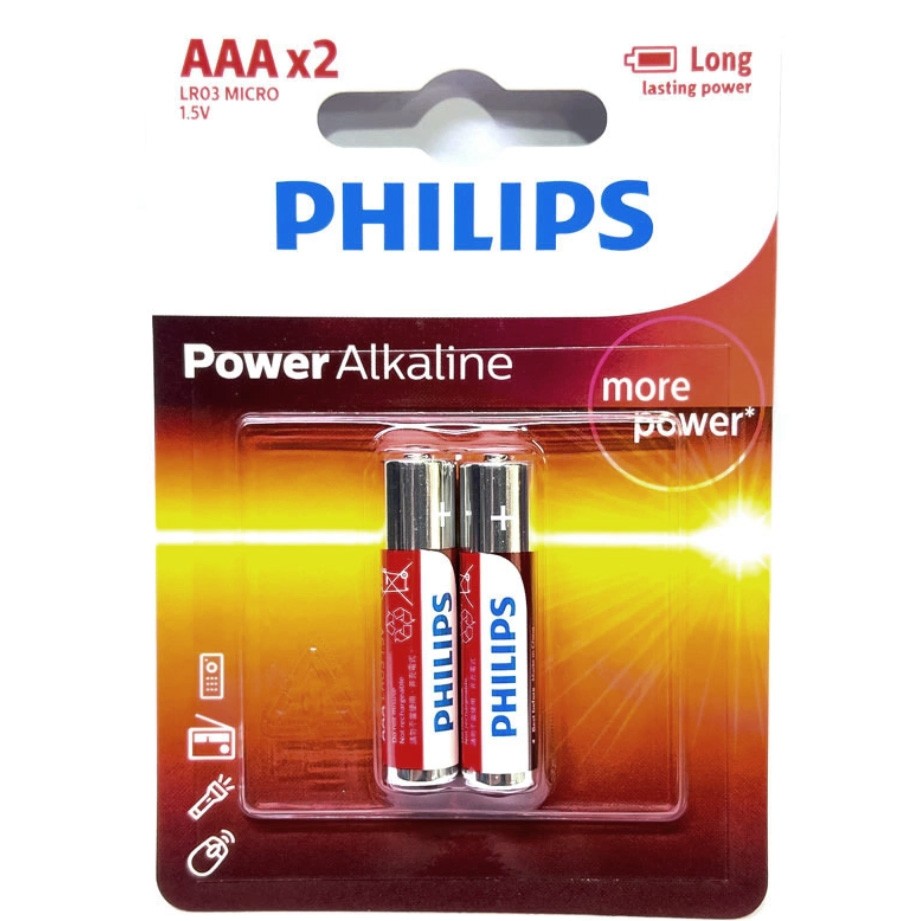 Pilha alcalina Philips AAA LR03P12S/59 – cartela com 2 unidades