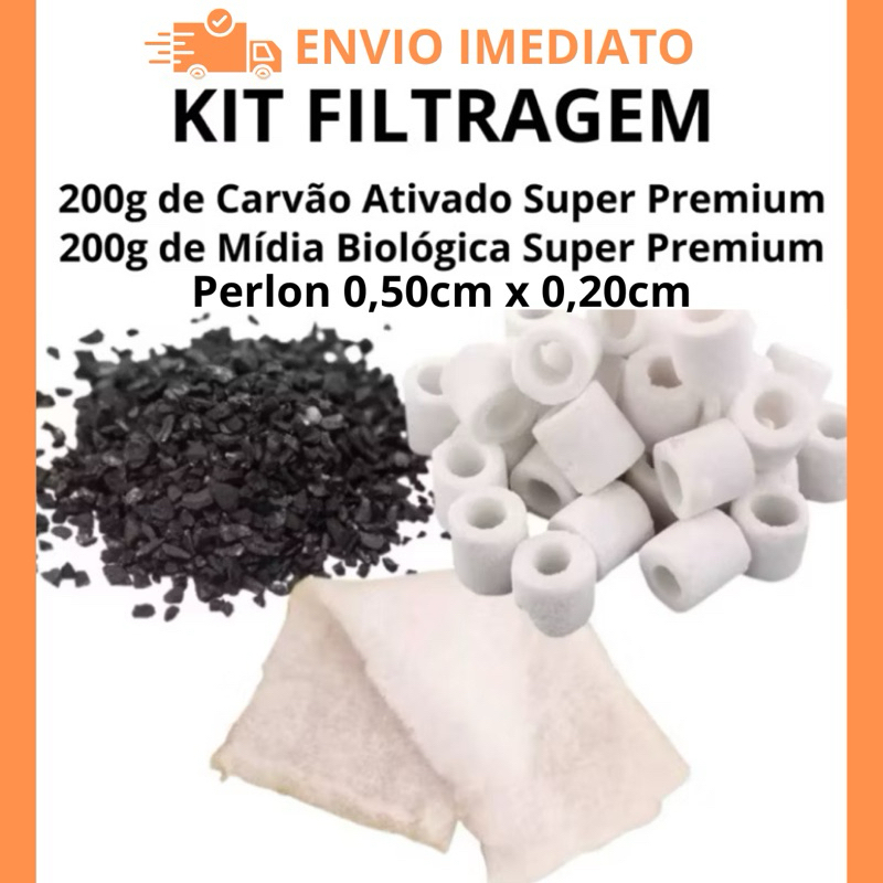 Kit de Filtragem Completo para Aquário Carvão Ativado – Mídia Biológica e Perlon