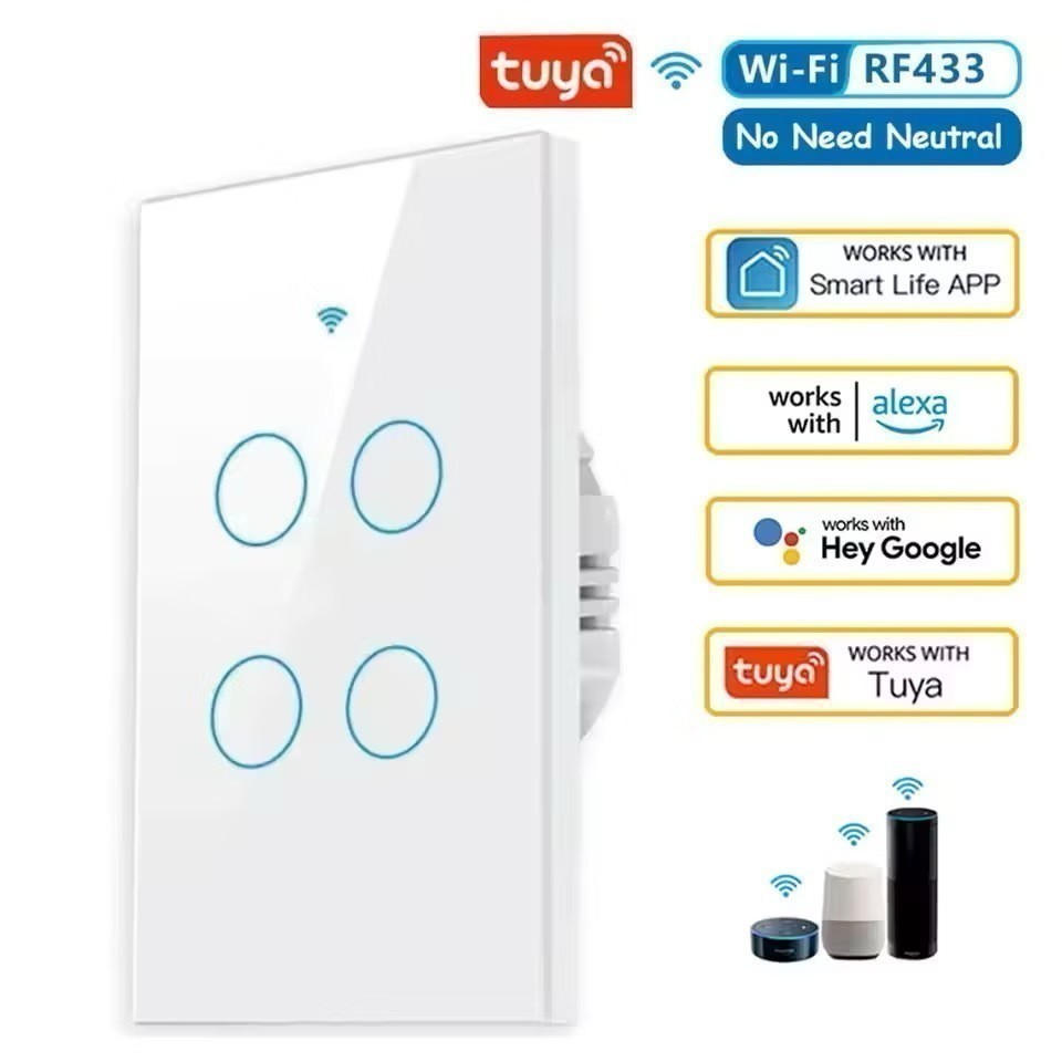 Tuya WiFi Interruptor De Luz Inteligente 2/3/4 gang Wall Touch Switch Trabalho Com Alexa Google Home