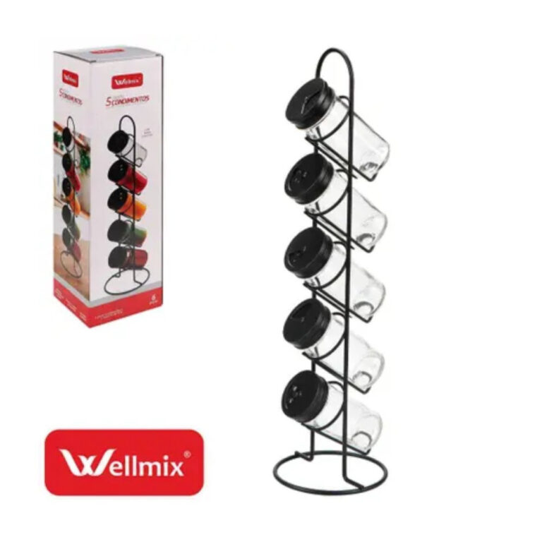 Conjunto 5 Porta Condimentos Com Suporte Vertical 