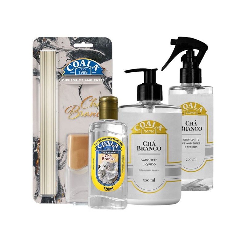 Kit Coala Chá Branco essencia Limpador, Difusor ,Sabonete ,Odorizador