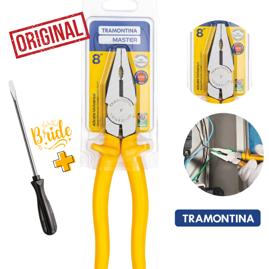 Alicate Isolado para Eletricista Tramontina 8 Pol. 1000V  Profissional, Cor Amarela, Normas NR10