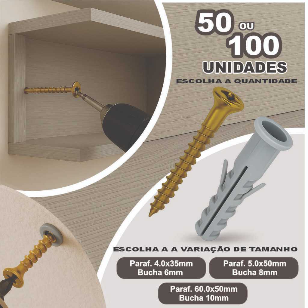 Kit Parafusos e Buchas 6mm – 8mm – 10mm Com Anel