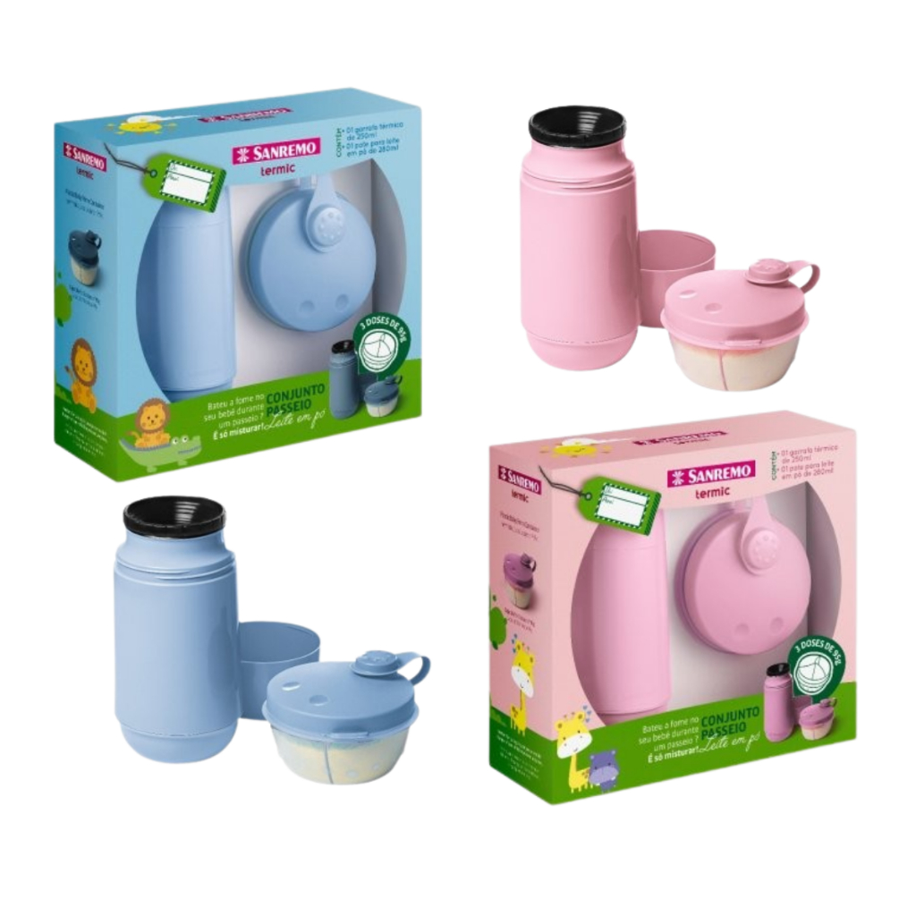 Kit Garrafa Térmica 250ml + Pote Leite Pó 280ml Bebê Sanremo