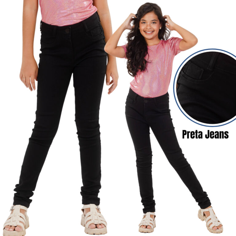 Calça Preta Jeans Skinny Infantil Feminina Calça