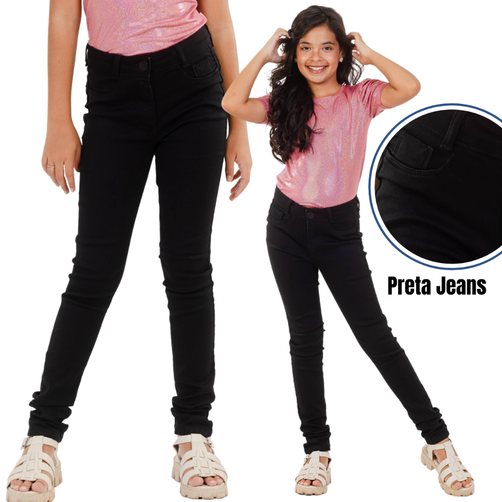 Calça Preta Jeans Skinny Infantil Feminina Calça Indispensável no Guarda Roupa das Meninas Blogueira