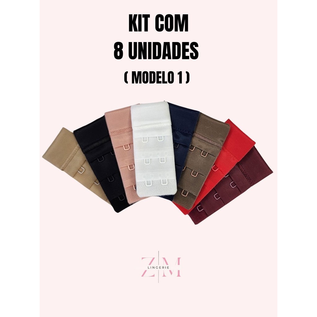 Kit com 8 unidades de Extensor para Sutiã – Lingerie – Soutien –  sutien com 3 fileiras e 2 ganchos
