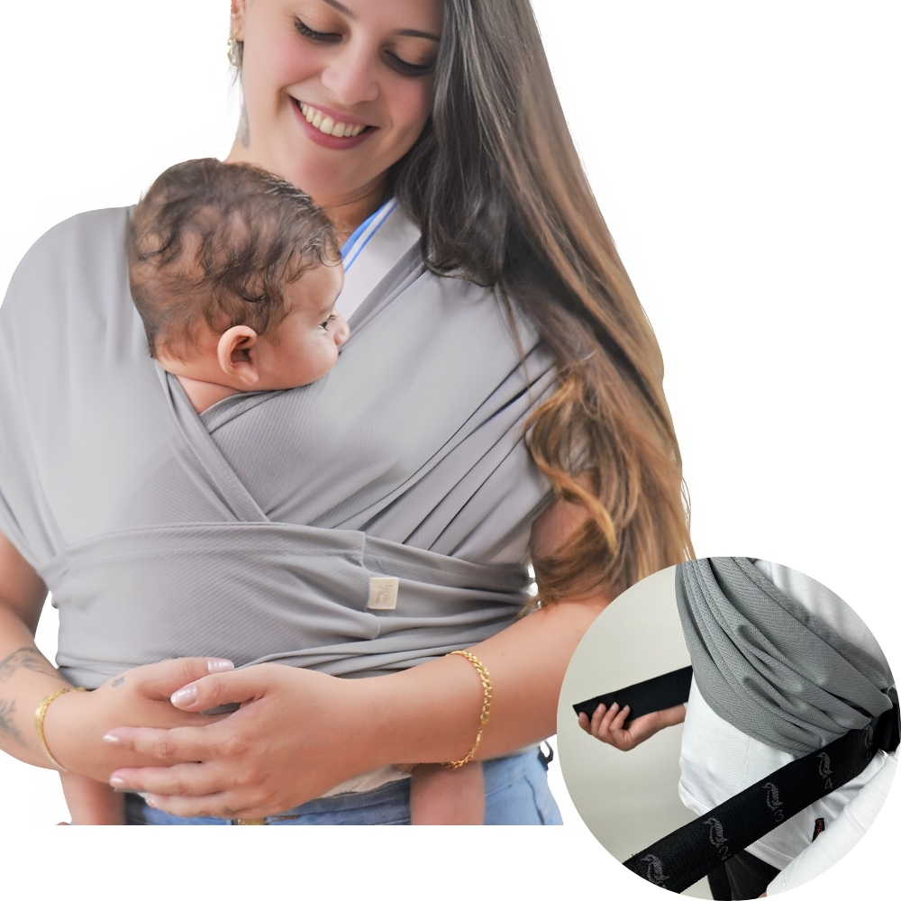 Kit Sling Canguru Carregador Bebe De vestir Ajustável Cinza