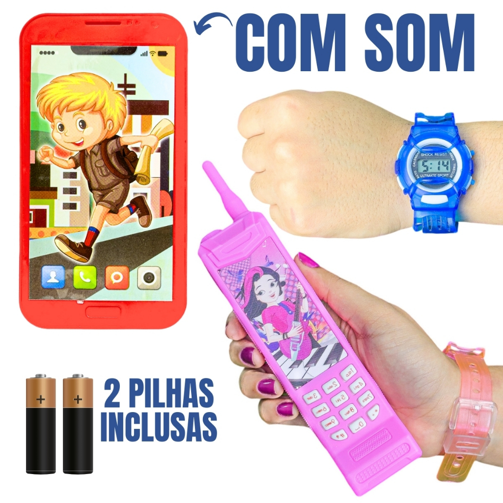 Kit Infantil Relógio e Celular com Som