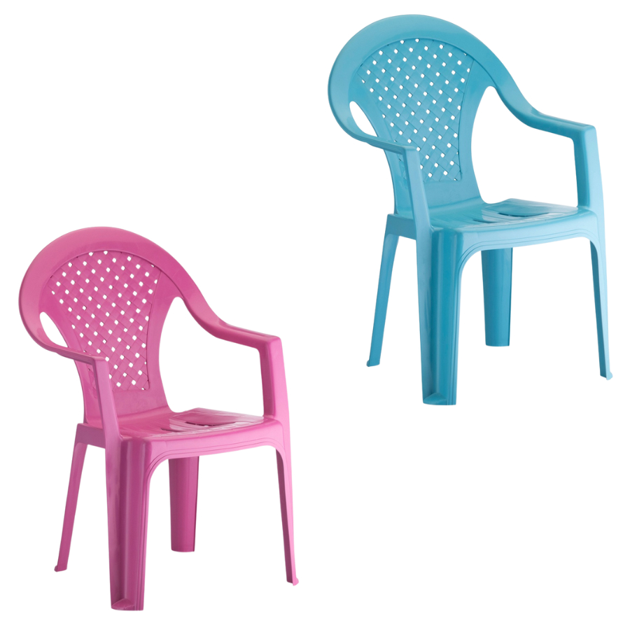 Kit 2 Cadeira Infantil Plástico Empilhável Poltrona Criança Menino Menina Rosa Azul
